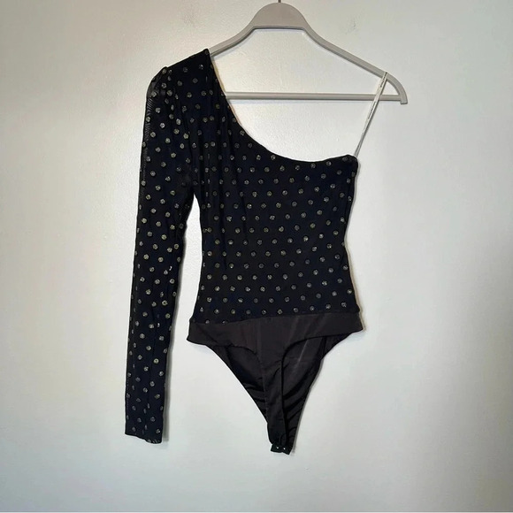 Lovers and Friends Goldie Bodysuit One Shoulder Glitter Polka Dot Size Medium - Picture 5 of 13
